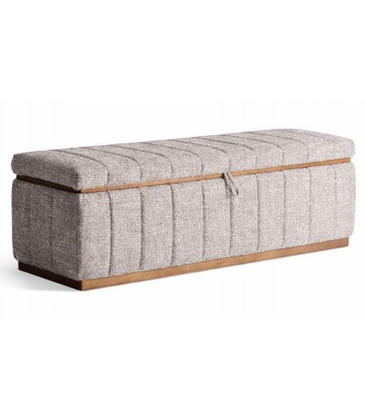 Banco pie de cama tapizado en color gris con cajón estilo boho 1