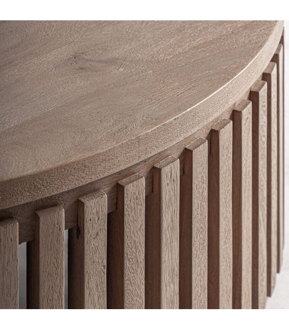 Mesa de centro circular de madera de mango natural estilo boho 2