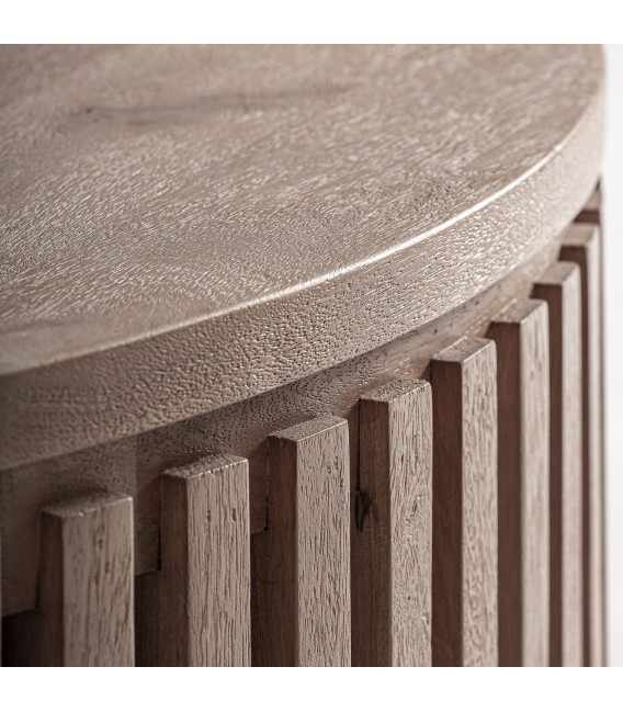 Mesa de centro circular de madera de mango natural estilo boho 4