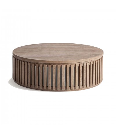 Mesa de centro circular de madera de mango natural estilo boho