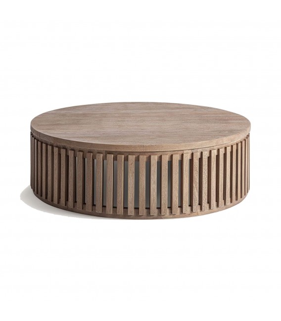 Mesa de centro circular de madera de mango natural estilo boho