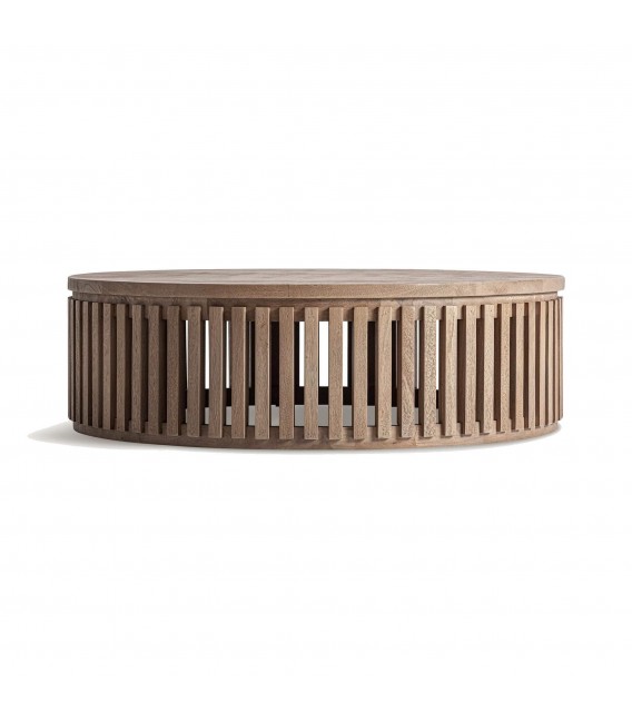 Mesa de centro circular de madera de mango natural estilo boho 1
