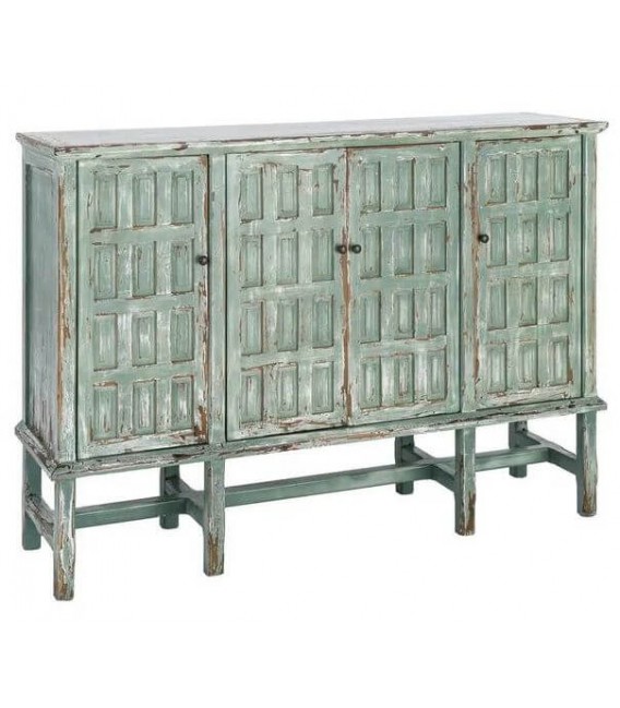 Aparador de madera reciclada color verde con 4 puertas vintage
