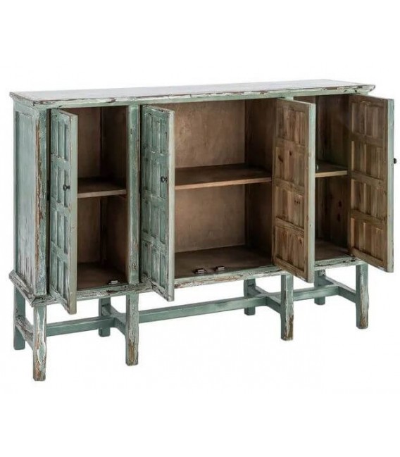 Aparador de madera reciclada color verde con 4 puertas vintage 1