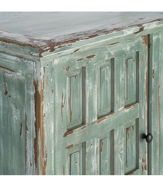 Aparador de madera reciclada color verde con 4 puertas vintage 3