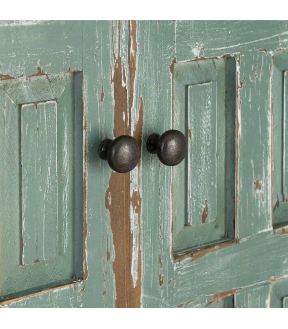 Aparador de madera reciclada color verde con 4 puertas vintage 4