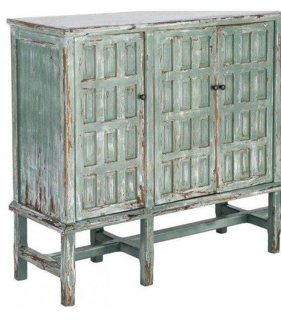Aparador de madera reciclada color verde con 4 puertas vintage 5
