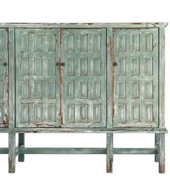 Aparador de madera reciclada color verde con 4 puertas vintage 9