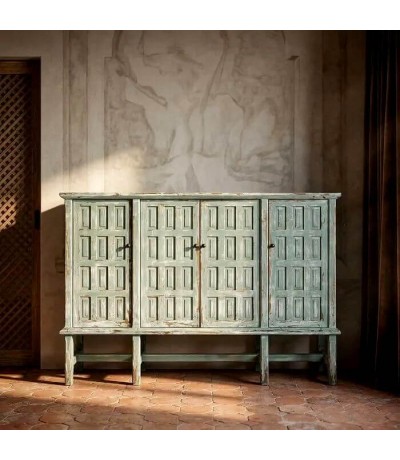 Aparador de madera reciclada color verde con 4 puertas vintage mdmhogar