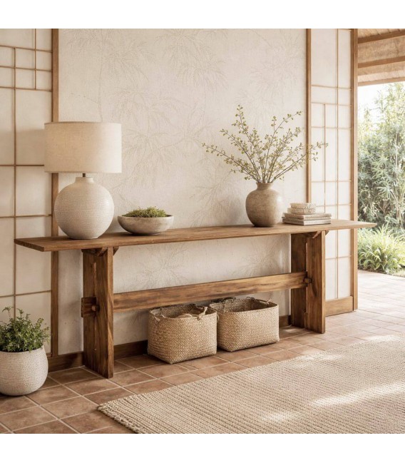 Consola XXL madera natural recuperada tratada estilo japandi Mdmhogar