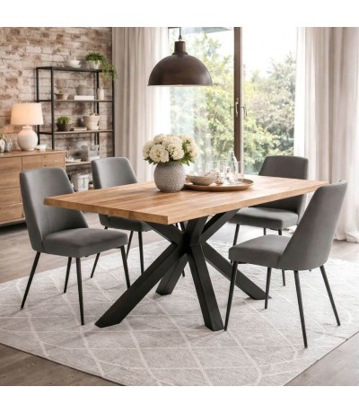Mesa comedor rectangular roble macizo borde natural industrial Mdmhogar