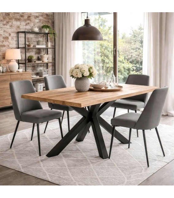 Mesa comedor rectangular roble macizo borde natural industrial Mdmhogar