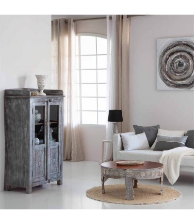 Vitrina 2 puertas cristal de mango de madera envejecida étnica mdmhogar