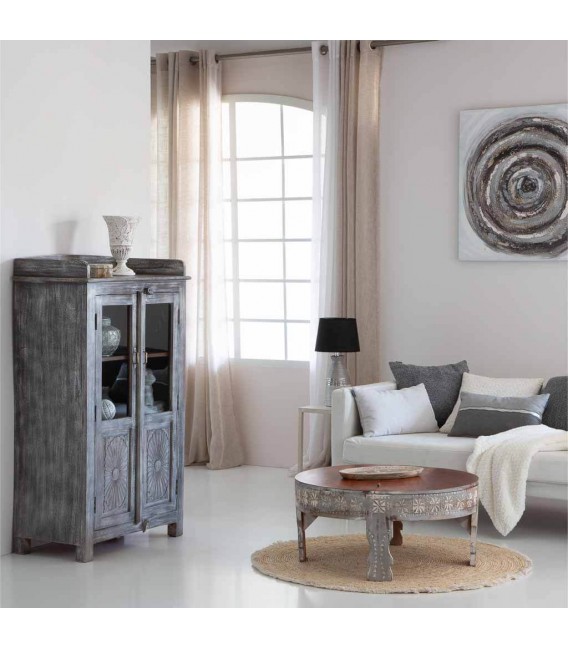 Vitrina 2 puertas cristal de mango de madera envejecida étnica mdmhogar