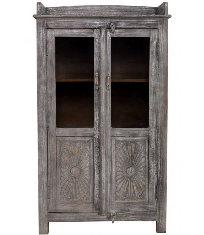 Vitrina 2 puertas cristal de mango de madera envejecida étnica