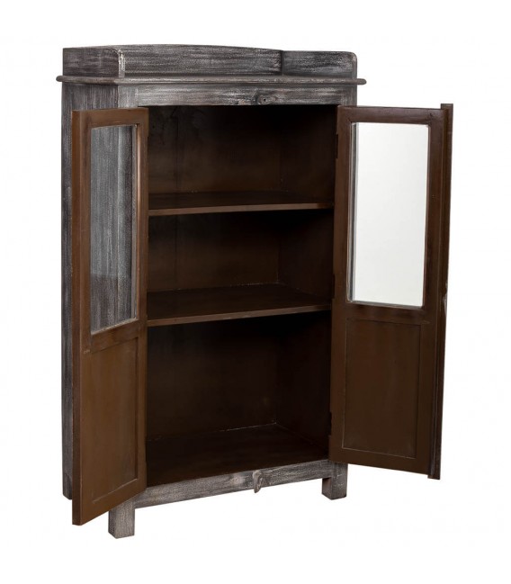 Vitrina 2 puertas cristal de mango de madera envejecida étnica 3