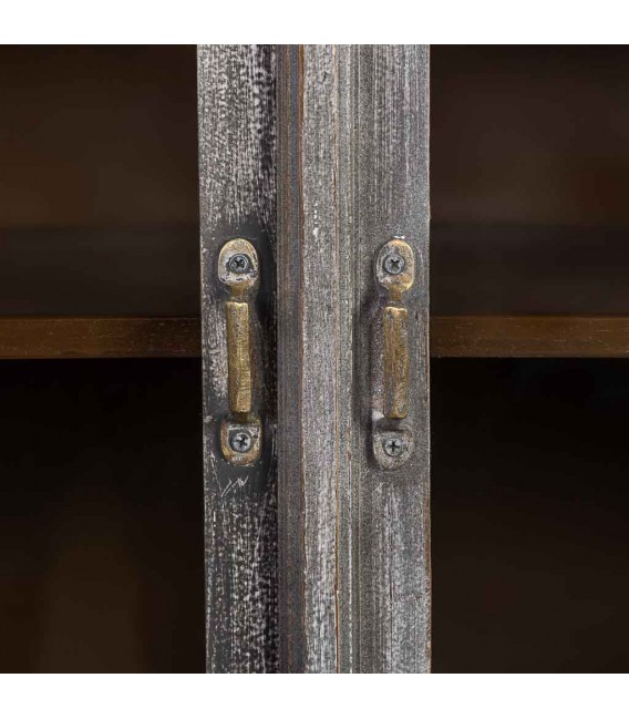 Vitrina 2 puertas cristal de mango de madera envejecida étnica 6