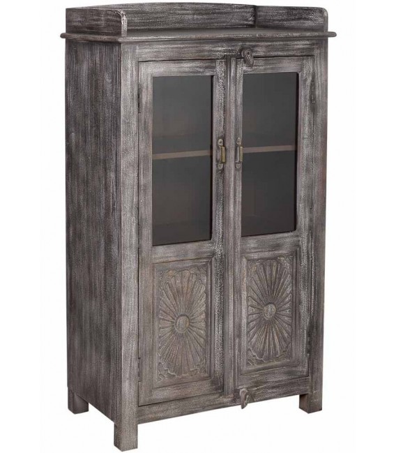 Vitrina 2 puertas cristal de mango de madera envejecida étnica 2