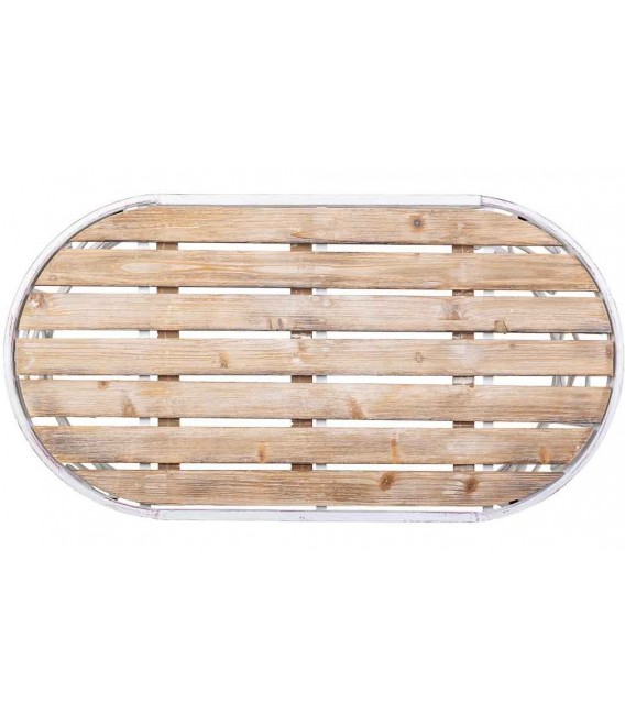 Mesa comedor ovalada de exterior madera metal blanco romántico 4