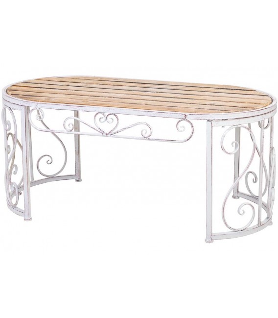 Mesa comedor ovalada de exterior madera metal blanco romántico 2