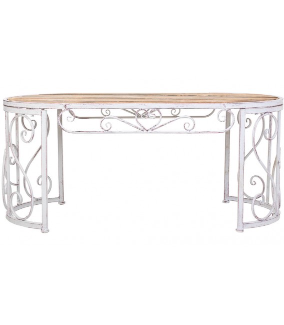 Mesa comedor ovalada de exterior madera metal blanco romántico 1