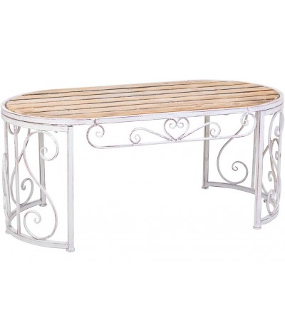 Mesa comedor ovalada de exterior madera metal blanco romántico