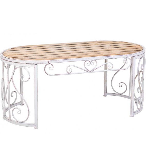 Mesa comedor ovalada de exterior madera metal blanco romántico