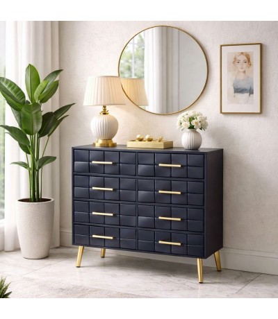 Cómoda pequeña art decó negra madera metal dorado 3 cajones Mdmhogar