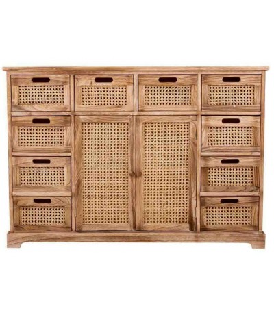 Aparador con 2 puertas y 10 cajones madera caña natural boho 1
