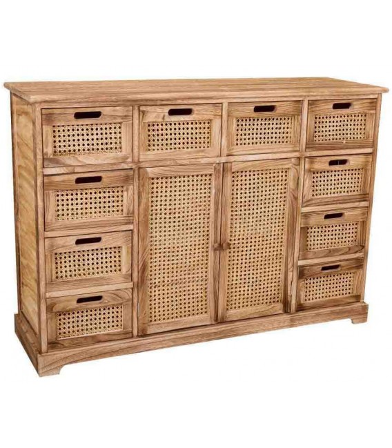 Aparador con 2 puertas y 10 cajones madera caña natural boho