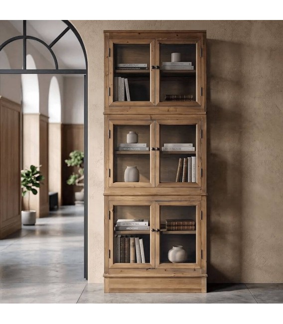 Vitrina 6 puertas cristal madera reciclada estilo boho natural mdmhogar