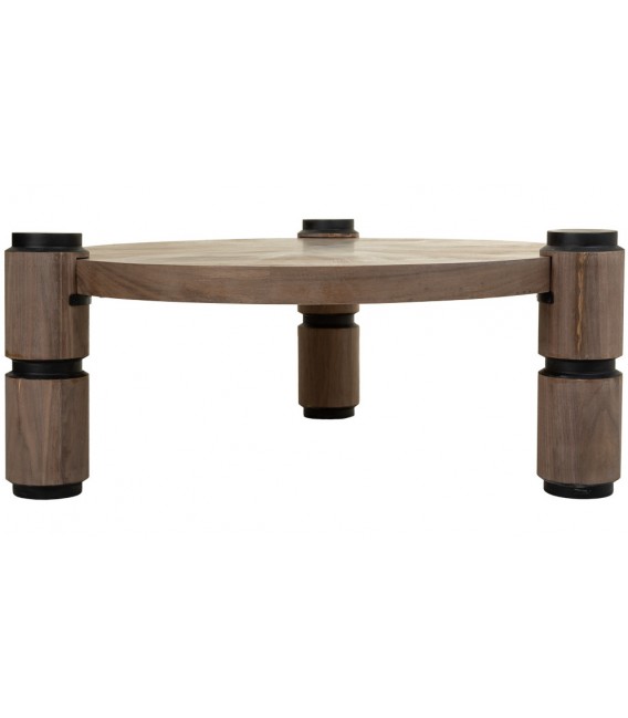 Mesa centro redonda de madera y hierro industrial marrón oscuro 1