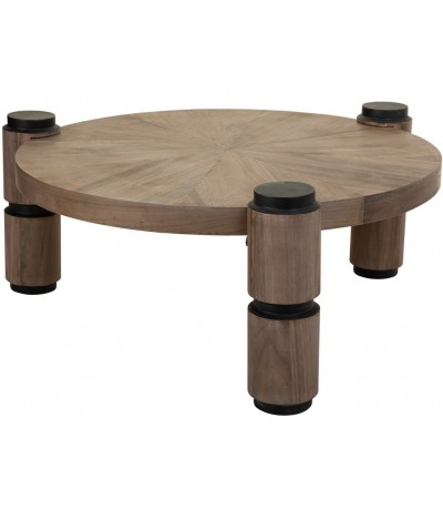 Mesa centro redonda de madera y hierro industrial marrón oscuro