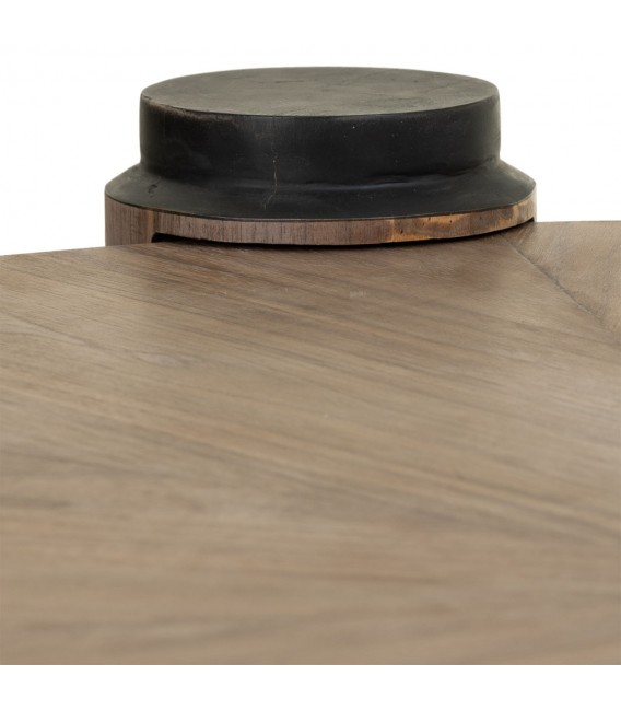 Mesa centro redonda de madera y hierro industrial marrón oscuro 4