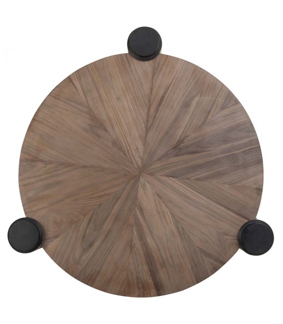 Mesa centro redonda de madera y hierro industrial marrón oscuro 2
