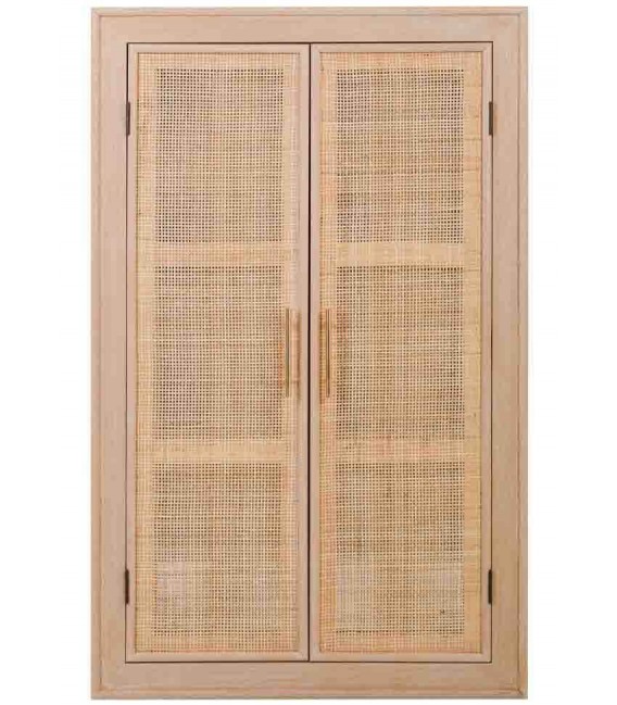 Espejo rectangular ventana con dos puertas de caña boho beige 1