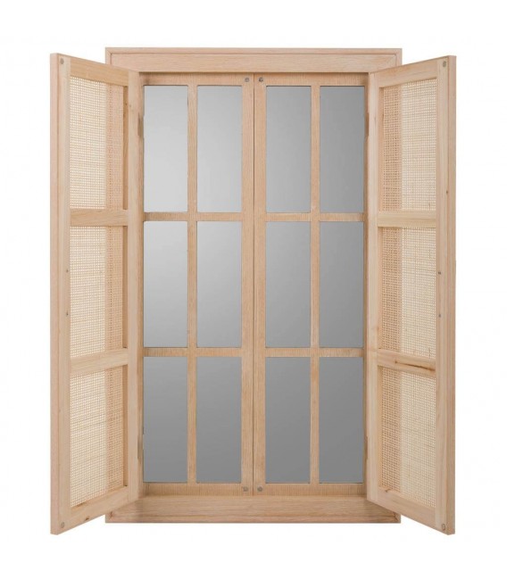 Espejo rectangular ventana con dos puertas de caña boho beige 2