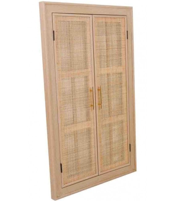 Espejo rectangular ventana con dos puertas de caña boho beige 6