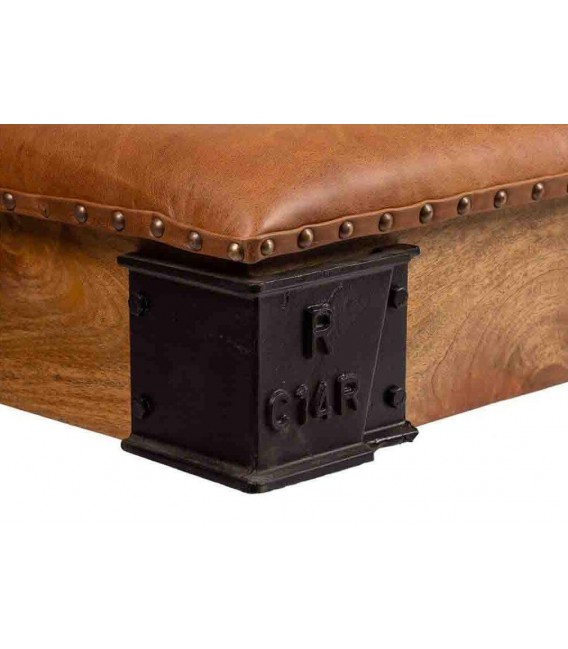 Mesa centro rectangular madera cuero hierro industrial ruedas 4