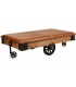 Mesa centro rectangular madera cuero hierro industrial ruedas
