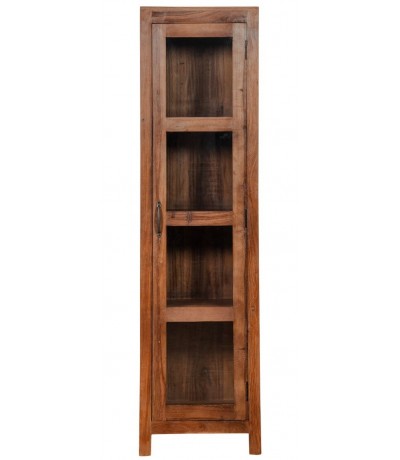 Vitrina estrecha 1 puerta cristal madera maciza de acacia nogal boho 1