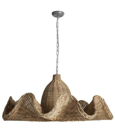Lámpara techo XL ratán natural ondulada artesanal estilo ibicenco