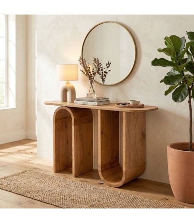 Consola entrada grande madera maciza de mango natural boho diseño Mdmhogar