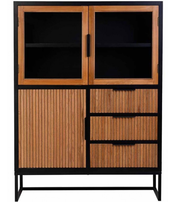 Vitrina de tres puertas y cajones madera metal industrial chic 1