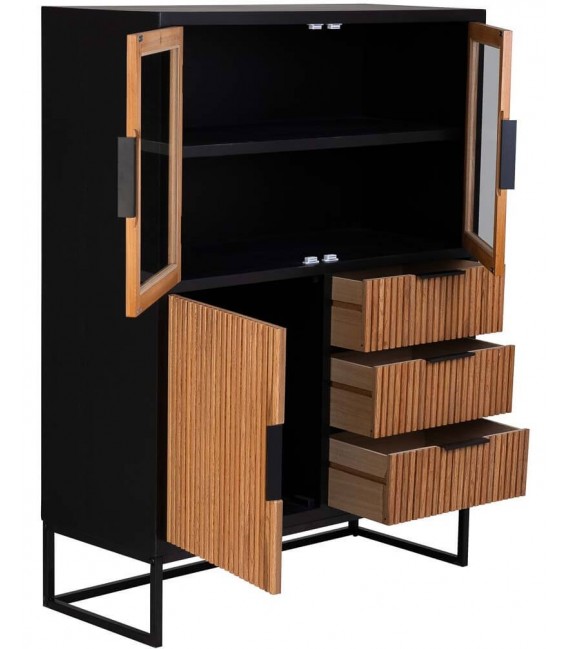 Vitrina de tres puertas y cajones madera metal industrial chic 3