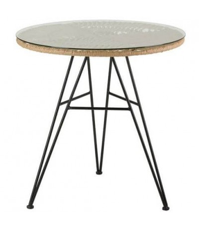 Mesa comedor velador redonda exterior ratán metal negro velador