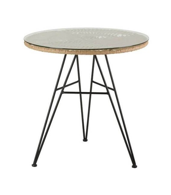 Mesa comedor velador redonda exterior ratán metal negro velador