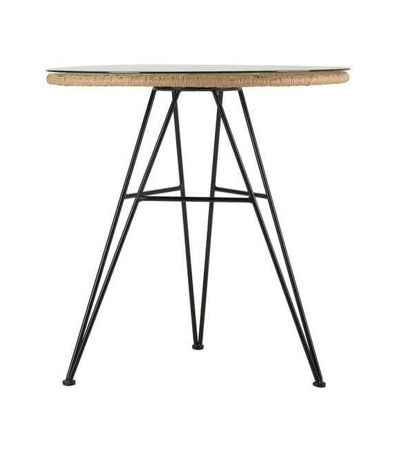 Mesa comedor velador redonda exterior ratán metal negro velador 3