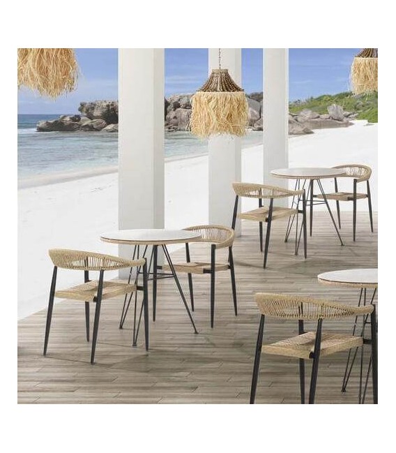 Mesa comedor velador redonda exterior ratán metal negro velador Mdmhogar
