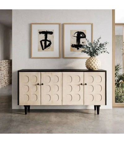 Aparador cuatro puertas madera reciclada negro natural moderno mdmhogar